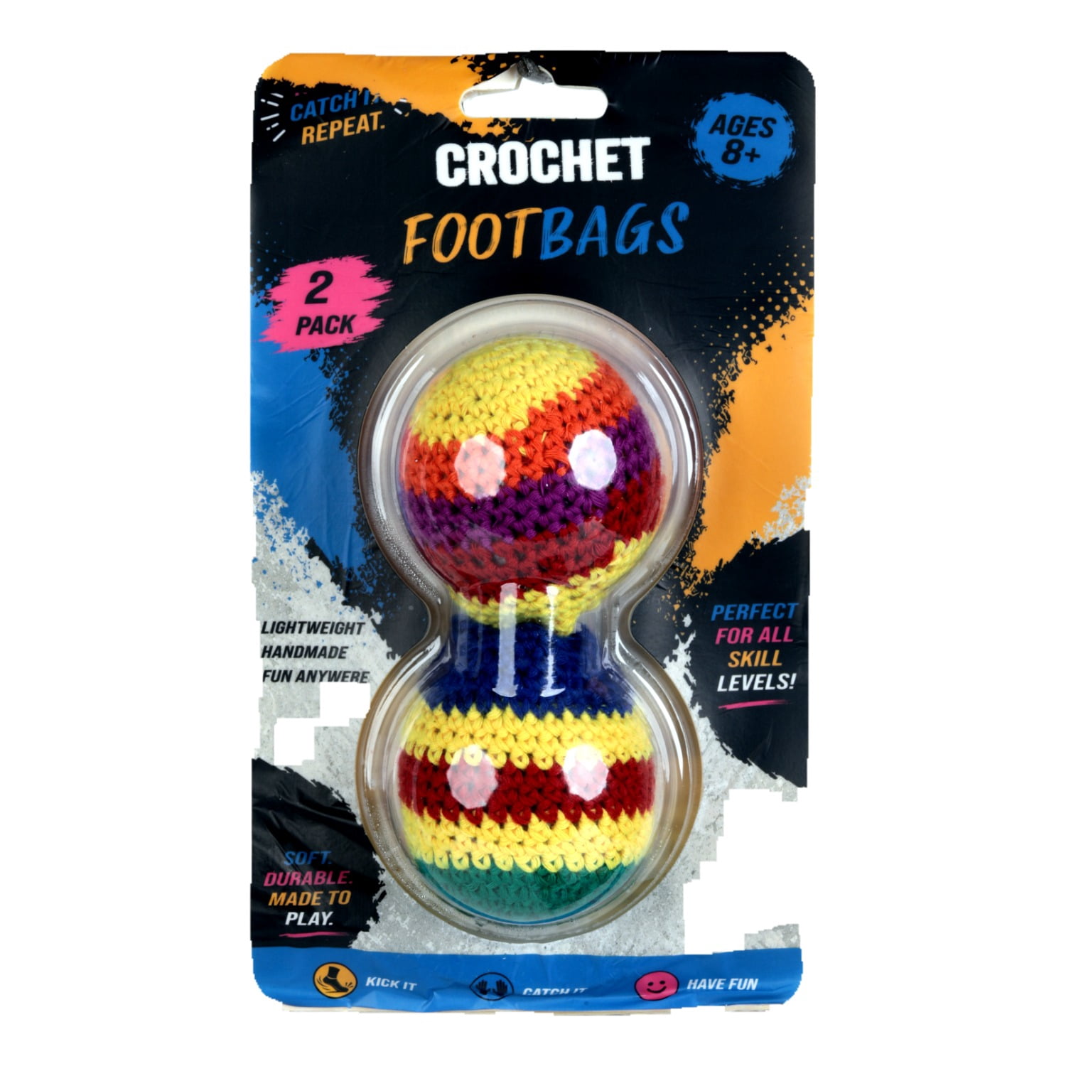 Crochet Footbag 2-Pack – 2.25 x 2 in, 40g Kick Sack Balls for Adults & Kids, Juggling & Stress Relief Toy