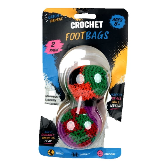 Crochet Footbag 2-Pack – 2.25 x 2 in, 40g Kick Sack Balls for Adults & Kids, Juggling & Stress Relief Toy