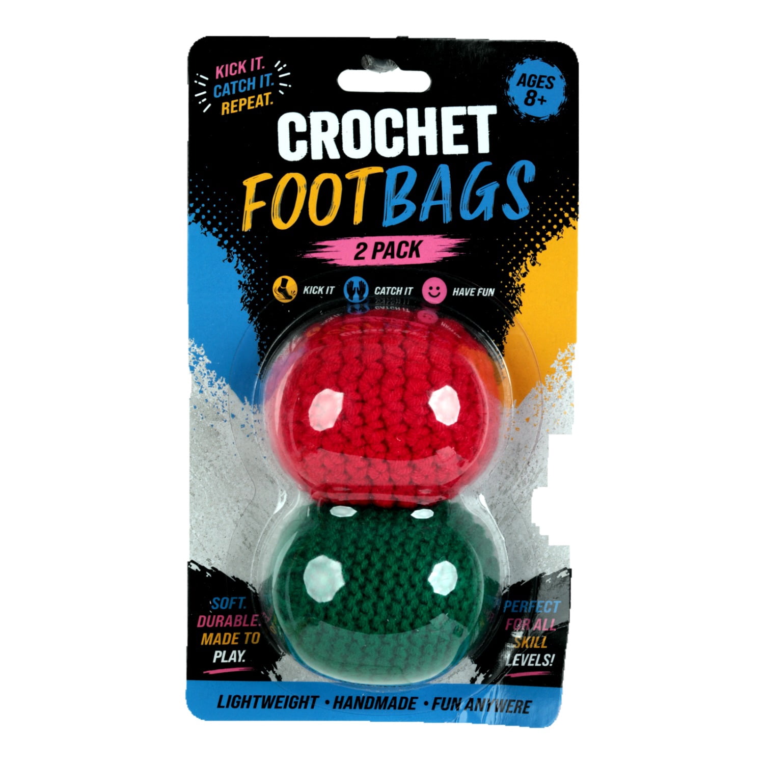 Crochet Footbag 2-Pack – 2.25 x 2 in, 40g Kick Sack Balls for Adults & Kids, Juggling & Stress Relief Toy
