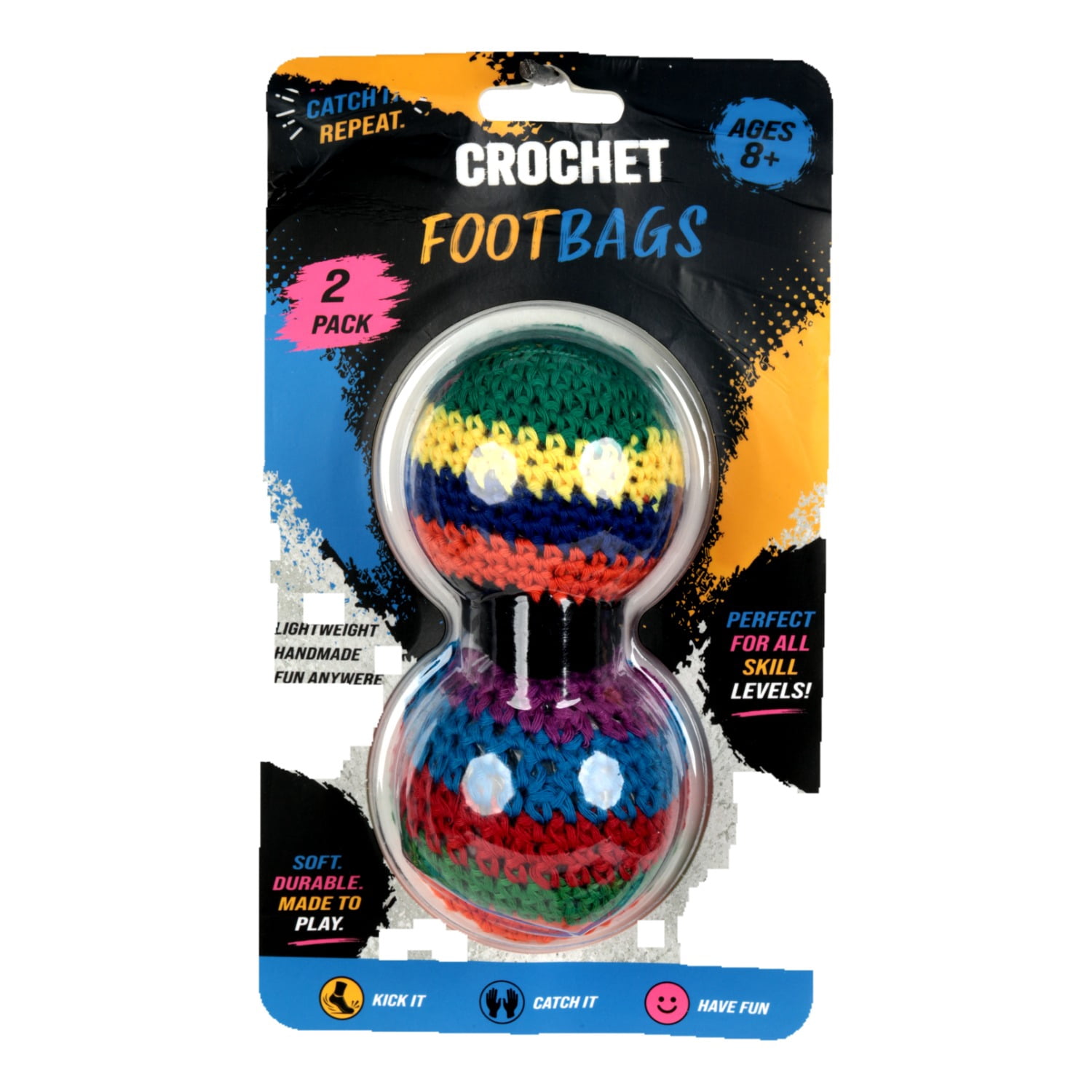 Crochet Footbag 2-Pack – 2.25 x 2 in, 40g Kick Sack Balls for Adults & Kids, Juggling & Stress Relief Toy
