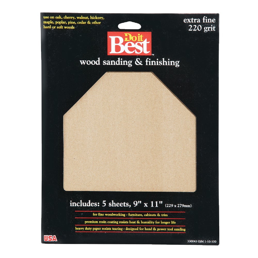 2 PK, Do it Best 330043GADo it Best Bare Wood 9 In. x 11 In. 220 Grit Extra Fine Sandpaper (5