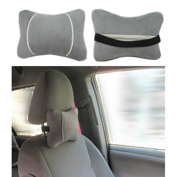 2/PK Gray Car Neck Pillow Universal Soft Comfortable Head Neck Rest Support Cervical Pillow
