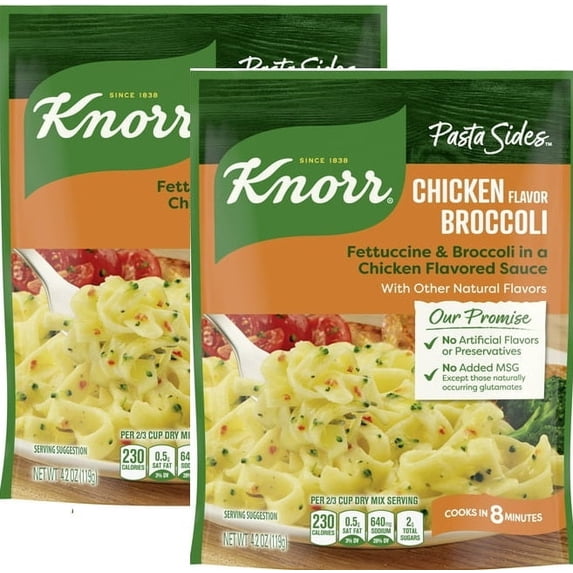 2 PK Knorr F Chicken Broccoli Pasta Sides, Fettuccine Pasta, Cooks in 8 Minutes, No Artificial Flavors, No Colors from Artificial Sources, No Added MSG, 4.2 Oz
