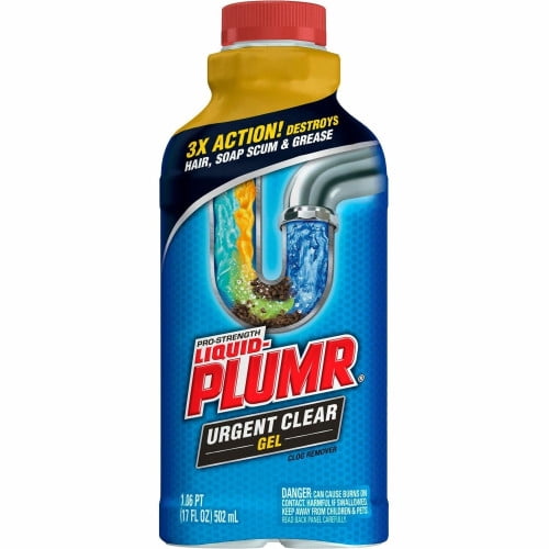 2PK Liquid-Plumr Urgent Clear Pro-Strength Clog Remover - Gel - 17 fl oz (0.5 quart) - Bottle - 1 Each - Blue