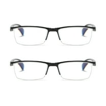 2 PK Mens Reading Glasses Readers - Rectangular Half-Frame - Lightweight & Spring Hinge - Block Harmful Blue Light  0.75