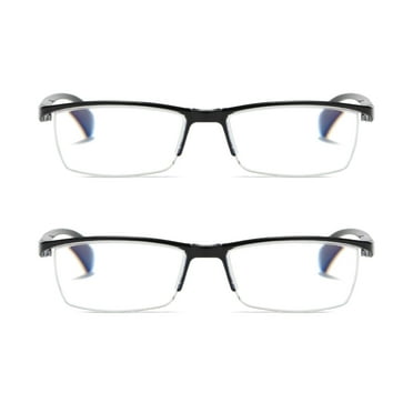 2 PK Mens Reading Glasses Readers - Rectangular Half-Frame - Lightweight & Spring Hinge - Block Harmful Blue Light +0.75