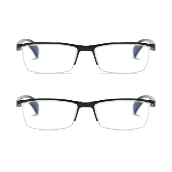 2 PK Mens Reading Glasses Readers - Rectangular Half-Frame - Lightweight & Spring Hinge - Block Harmful Blue Light +2.25