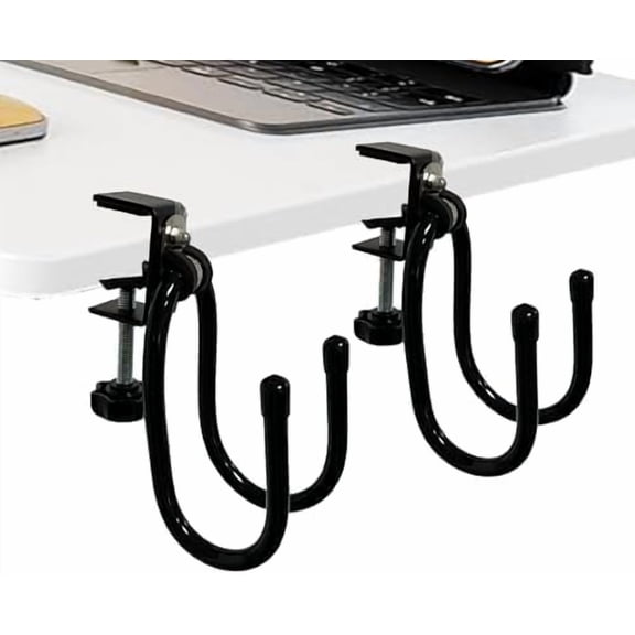 2/PK Portable Desk Mount Hanger, Strong Table Hanger Hooks for Backpack, Hard hat, Cords,Bags,Mug,Towels, Shoes, Toys, Umbrella, Cap,Headphone,Purse,Handbag,etc for Table Desk, Under Counter