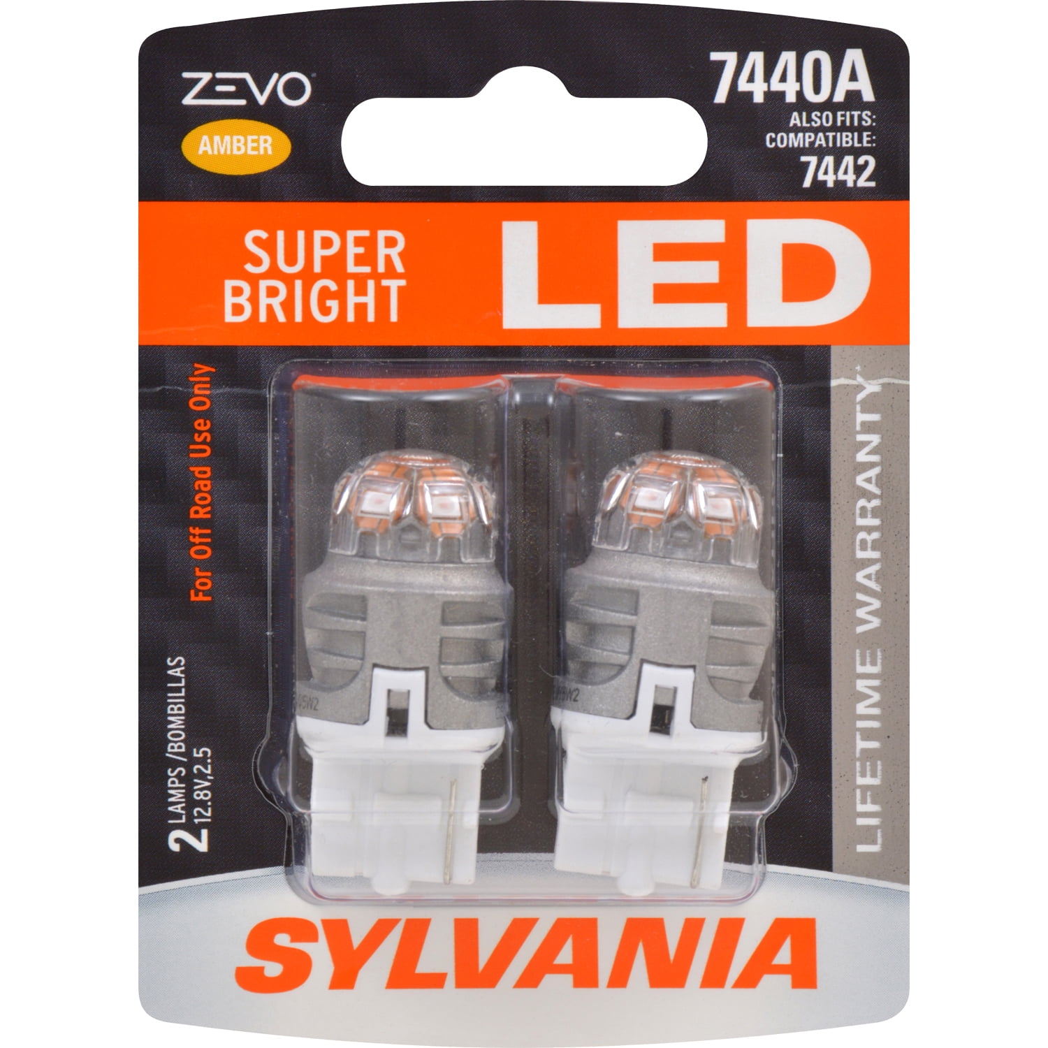 2-PK SYLVANIA ZEVO 7440 T20 992 Amber LED Automotive Bulb