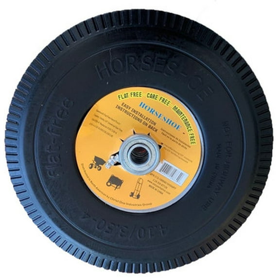 Horseshoe (2-PK-Set) New 4.10/3.50-4 Flat-Free Sawtooth Offset Hub Tires w/Steel Rim for Hand truck Dolly Go Kart Wagon Hand Truck - HUB 2.25"-4" W/ 5/8"& 3/4" Bore 4103504 T191B