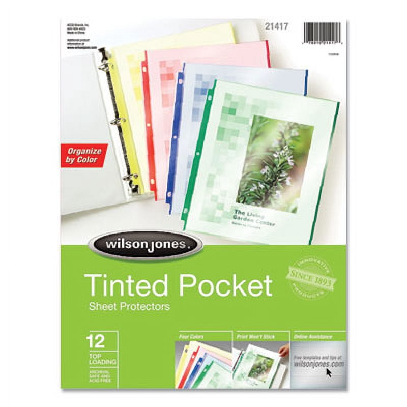 Protector Sheets Pockets 2 PK,Wilson Jones Tinted Pocket Sheet Protectors, 3 Hole Punched, Top ...