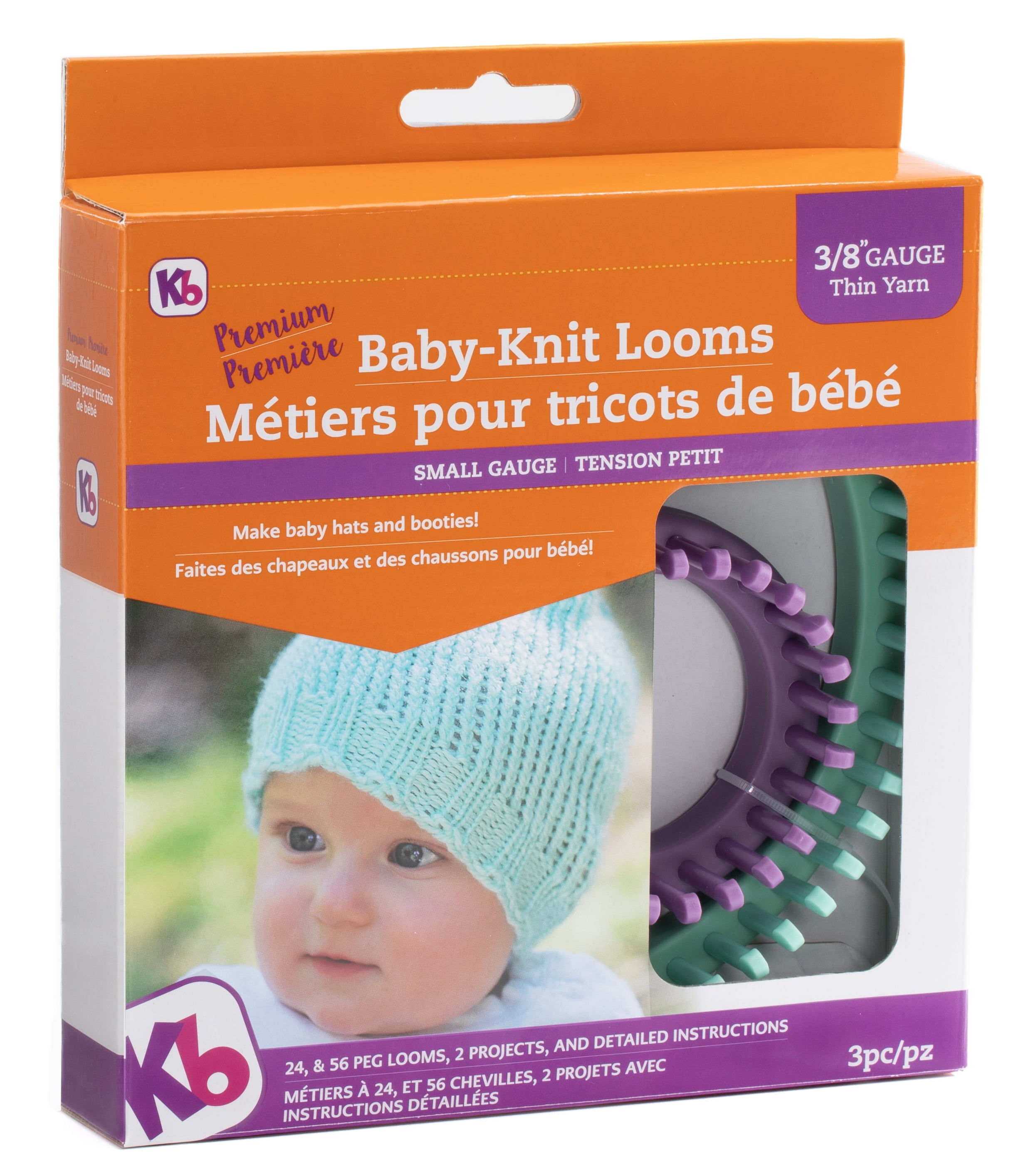 K&B Authentic Knitting Board Baby Knit Looms For Baby Hat and Booties, Small Gauge - 2 Looms