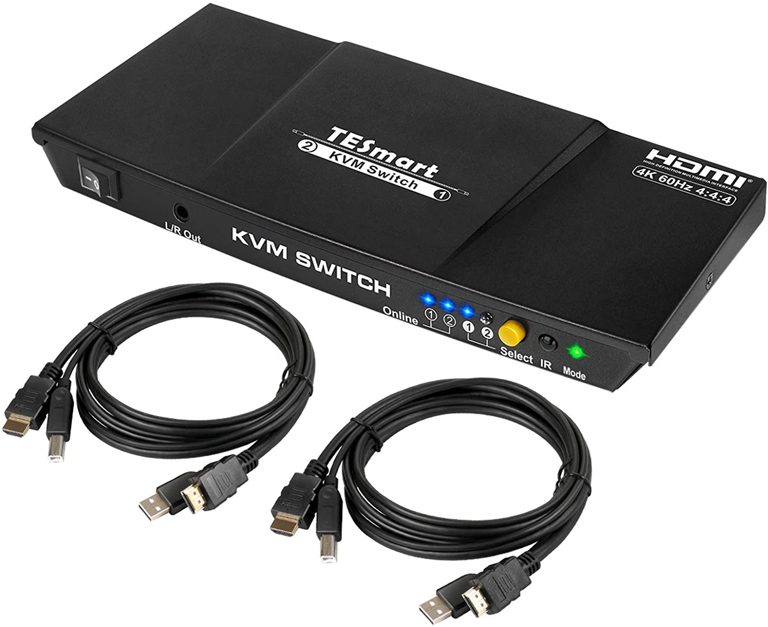 2 PORT KVM HDMI 2.0 VIDEO SWITCH FOR 1 MONITOR BETWEEN 2 COMPUTERS - 4K 60HZ – QHD 144HZ - AUDIO OUTPUT & USB SHARING – 2X1 - image 1 of 7