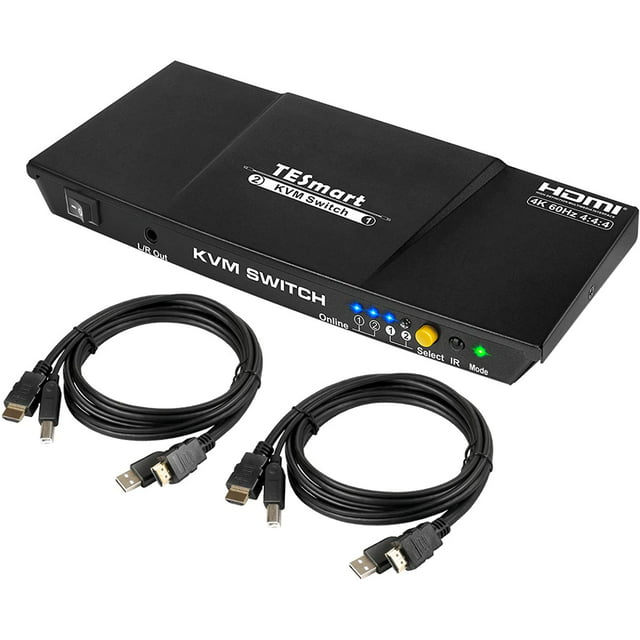 2 PORT KVM HDMI 2.0 VIDEO SWITCH FOR 1 MONITOR BETWEEN 2 COMPUTERS - 4K 60HZ – QHD 144HZ - AUDIO OUTPUT & USB SHARING – 2X1