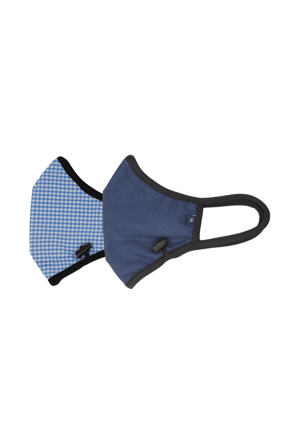 2 PREMIUM Performance Face Mask with Adjustable Nose Wire Clip and Toggle Ear Loops 4 Layers Reusable Washable Cloth Cover Cotton (Checkers/Navy)
