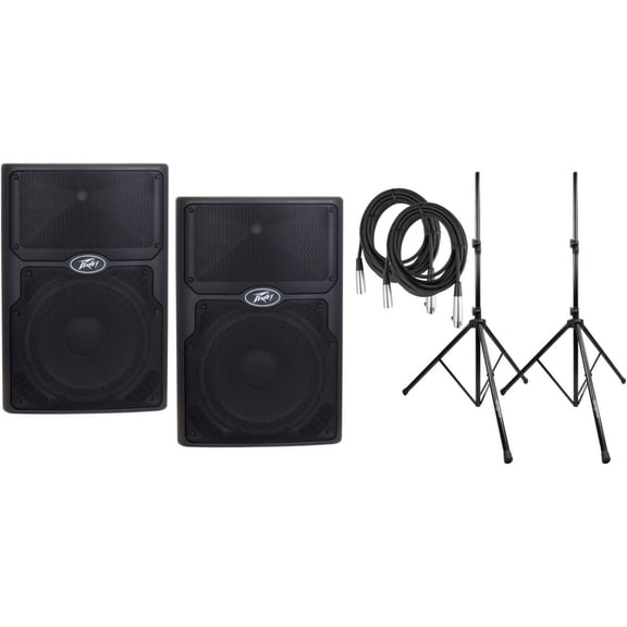 2 PVXP12 Bluetooth DSP 12" 980W Powered Speaker + Stand+ XLR Cable