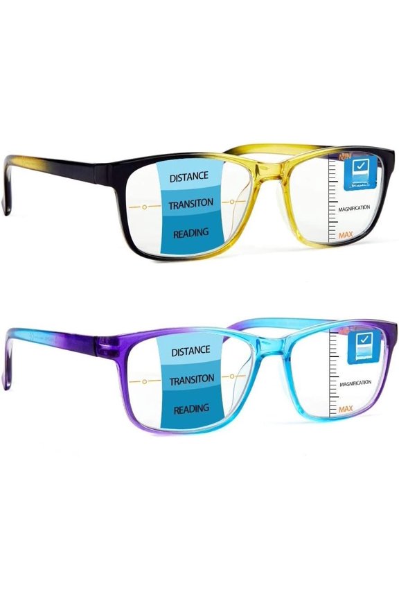 2 Pac Progressive Multifocus Reading Glasses for Women Men Blue Light Blocing Readers and Eyeglasses