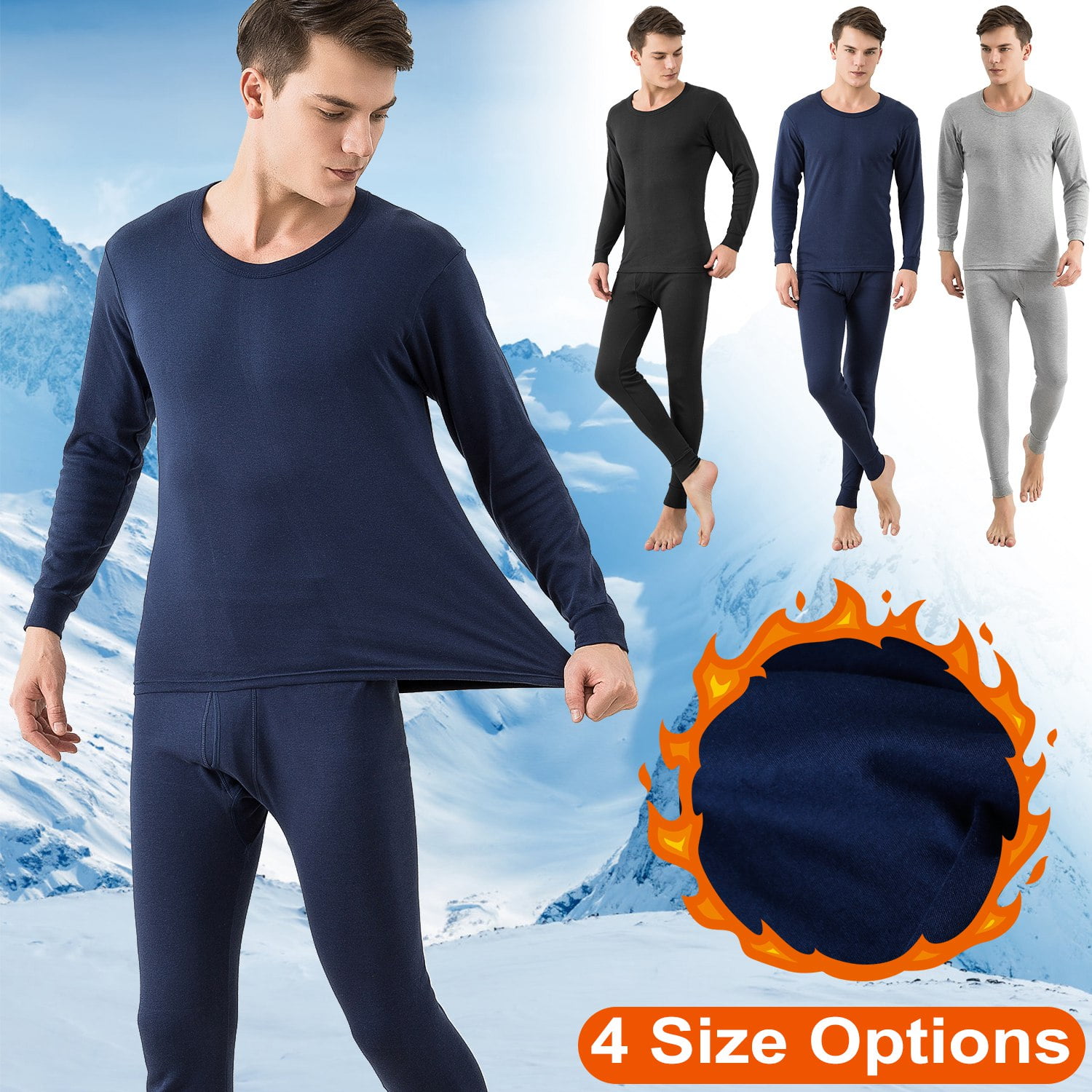 Mens Thermal Underwear Set, iMounTEK Fleece Long Johns Top Bottom for Men  Cold Winter, Black M