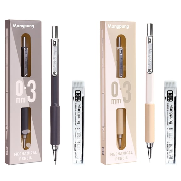 2 Pack 0.3 mm Metal Mechanical Pencils Set,Lead Drafting Pencil with 2 Tube Lead Refills for Art Writing, Sketching Drawing