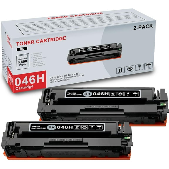 2-Pack 046H 1254C001 Black Toner Cartridge High Yield Compatible CRG046H 046H Replacement for Canon CRG046H 046H for imageCLASS LBP654Cdw MF735Cdw MF731Cdw MF733Cdw Printer