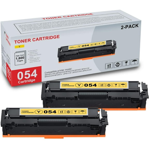2-Pack 054 3021C001 Yellow Toner Cartridge High Yield Compatible CRG054 054 Replacement for Canon imageCLASS MF642Cdw MF644Cdw MF640C MF643Cdw MF645Cx LBP621Cw LBP622Cdw LBP623Cdw Printer