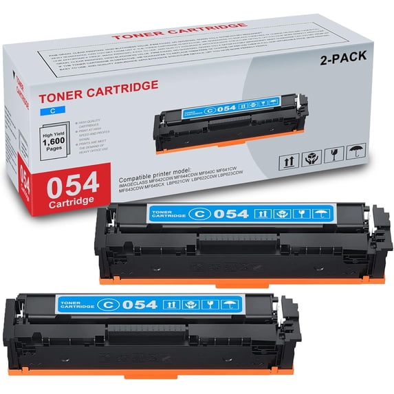 2-Pack 054 3023C001 Cyan Toner Cartridge High Yield Compatible CRG054 054 Replacement for Canon imageCLASS MF642Cdw MF644Cdw MF640C MF643Cdw MF645Cx LBP621Cw LBP622Cdw LBP623Cdw Printer