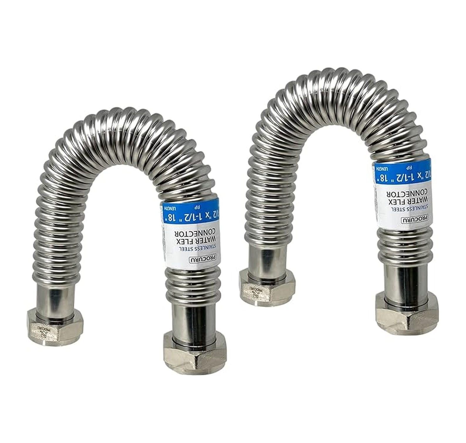 2-Pack 1-1/2" FIP x 18" Stainless Steel Water Heater Flex Connector, Certified Safe (6WHH18-2P)
