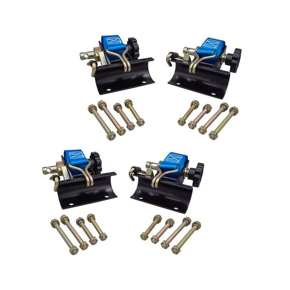 2 Pack 1-1/2"x7' Blue Ladder Rack Ratchet Straps with J-Hook (Pair) - 500 lbs 2" Black Round Tube Mount - Retractable Ratchet Tie Down Strap for Roof Rack