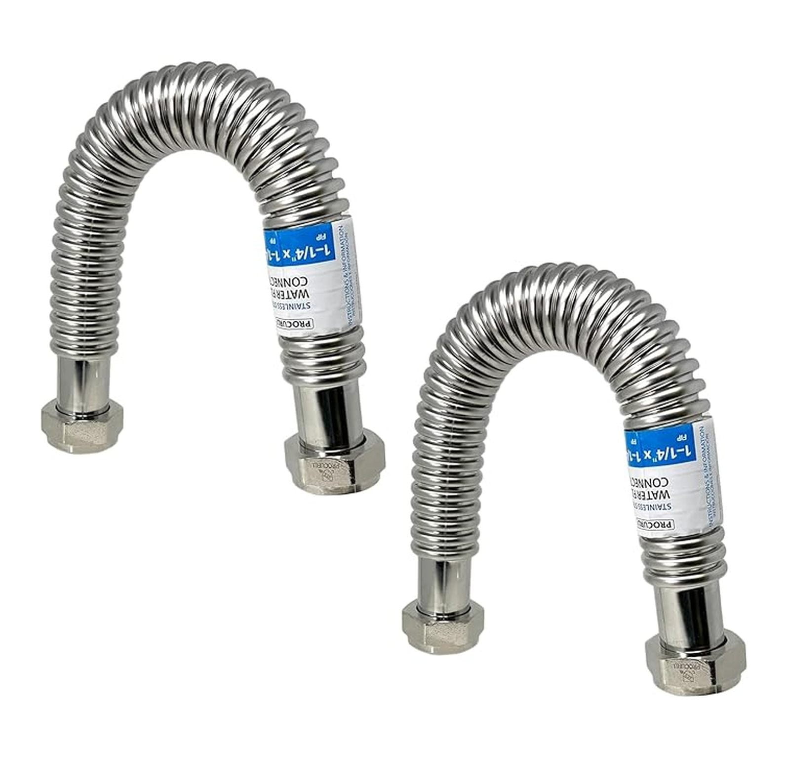 2-Pack 1-1/4" FIP x 18" Stainless Steel Water Heater Flex Connector, Certified Safe (6WFF18-2P)