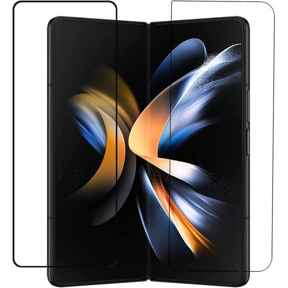 [2 Pack=1 +1 for Samsung Galaxy Z Fold 4 Clear and Black 9H High Clear Tempered Glass Screen Protector Front Protector