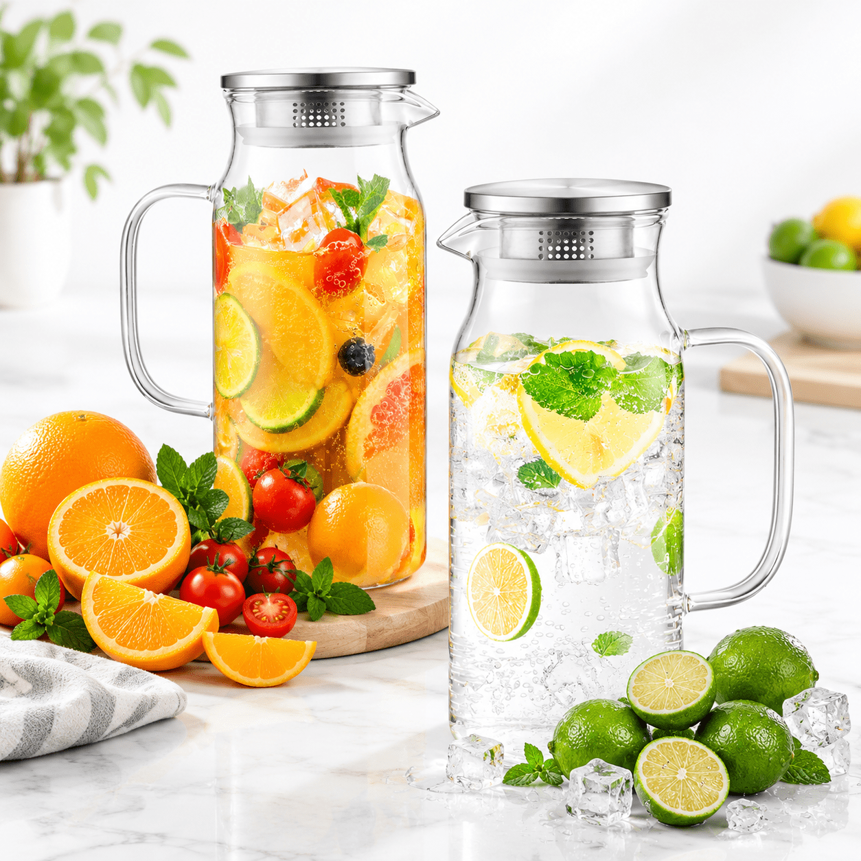 2 Pack 1.2 Liter 40 Oz Small Glpitcher With Lid And Handle Carafe Water ...