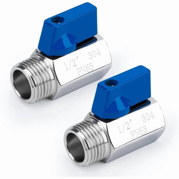 2 Pack 1/2" Mini Ball Valve, 304 Stainless Steel Water Flows Control Male X Female NPT Threaded Shut-Off Drain Valves
