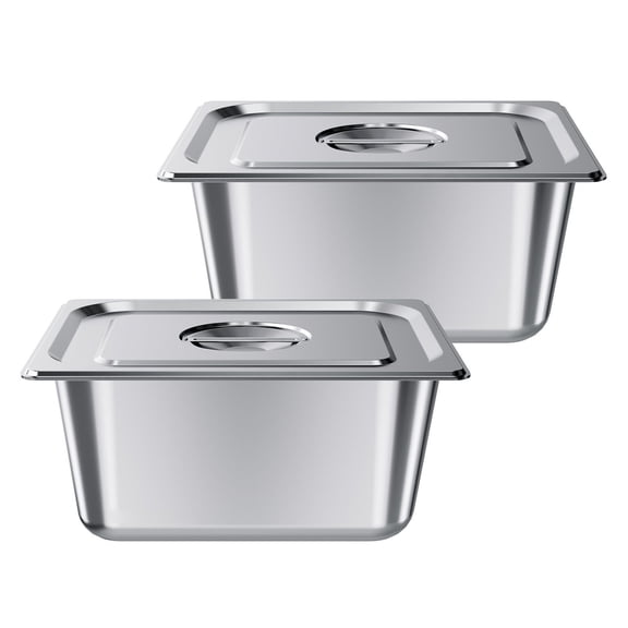 2-Pack 1/2 Size Stainless Steel Hotel Pans with Lids, 6 Inch Deep, 22-Gauge SS201, Temperature Range -40F to 500F, for Commercial Kitchens, Catering & Buffets
