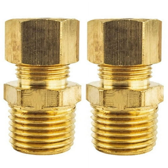 2 Pack 1/2" x 1/2" Male NPT Connector Brass Compression Fitting for 1/2" OD Tube