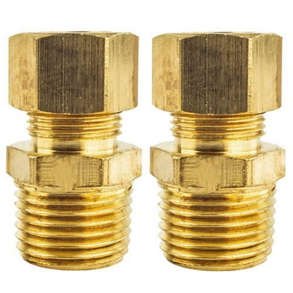 2 Pack 1/2" x 1/2" Male NPT Connector Brass Compression Fitting for 1/2" OD Tube