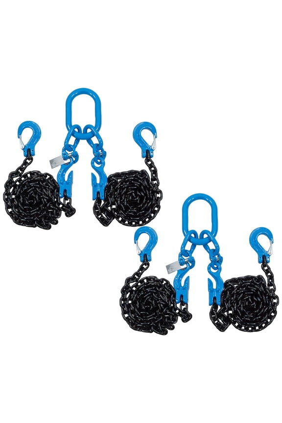 2 Pack 1/2" x 10' G100 2 Leg Chain Sling with Adjusters & Clevis Hooks with Latch - Alloy Steel Lifting Chain, 26,000 lb WLL, Heavy Duty Overhead Lifting & Rigging Sling