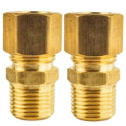 2 Pack 1/2" x 3/8" Male NPT Connector Brass Compression Fitting for 1/2" OD Tube