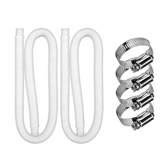 2 Pack 1.25 Inch Leakproof Corrugated Pool Replacement Hoses With 4 Metal Clamps Flexible Polyethylene Filter Pipe For Above Ground Inflatable Pools(White)