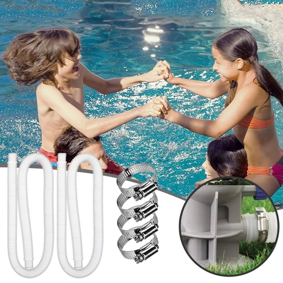 2 Pack 1.25 Inch Swimming Pool Replacement Hose Above Ground Pool Filter Pump Hose with 4 Metal Clamps Leak Proof Durable Polyethylene Hose for 330-1000 GPH Pumps