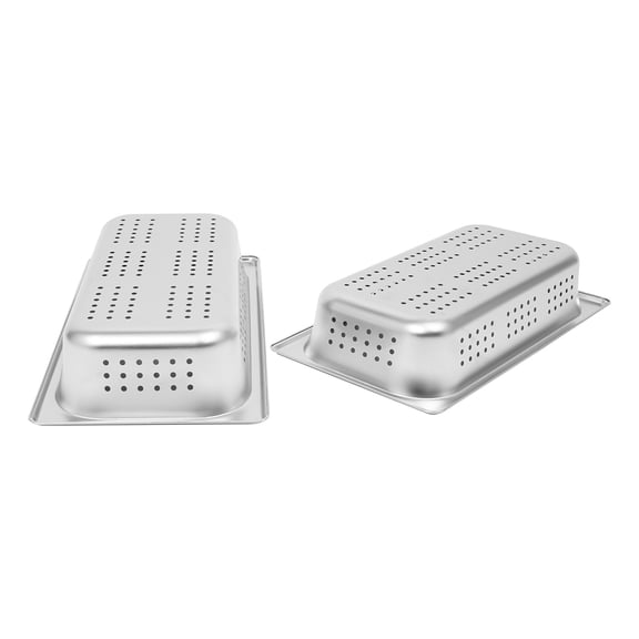 2-Pack 1/3 Size Perforated Steam Pan, 2" Deep 2.11L Steam Table Pan with Rounded Holes for Buffet Catering