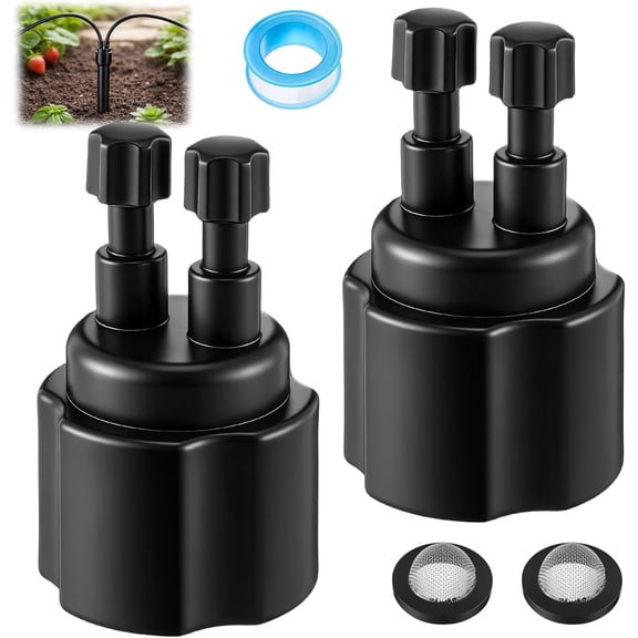 2 Pack 1/4" Drip Irrigation Manifold, 2 Port Sprinkler Adapter for 1/2" Sprinkler Riser, Built-in Filter for Stable Water Flow, Drip Irrigation Parts for Lawn & Garden Watering Systems