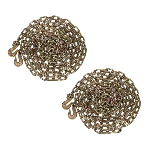 (2 Pack) 1/4" x 20' Transport Binder Chain Grade 70 with Grab Hook - 3150 LBS WLL Transport Binder Tow Chain with Hooks - Towing Equipment - Gold Chromate