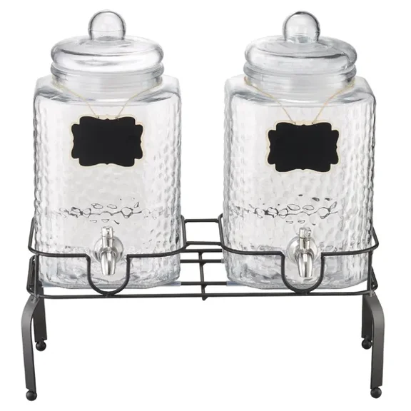 2-Pack 1.5 Gallon Glass Beverage Dispenser with Stand-Perfect for Parties and Events,Stylish Drink Server