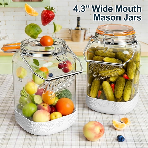 2 Pack 1.5 Gallon Glass Jar With Airtight Lid, Square Large Mason Jars Wide Mouth with Scale Marks and Stainless Steel Handle-192 Oz Non-slip Glass Storage Containers for Flour Sugar Cookie