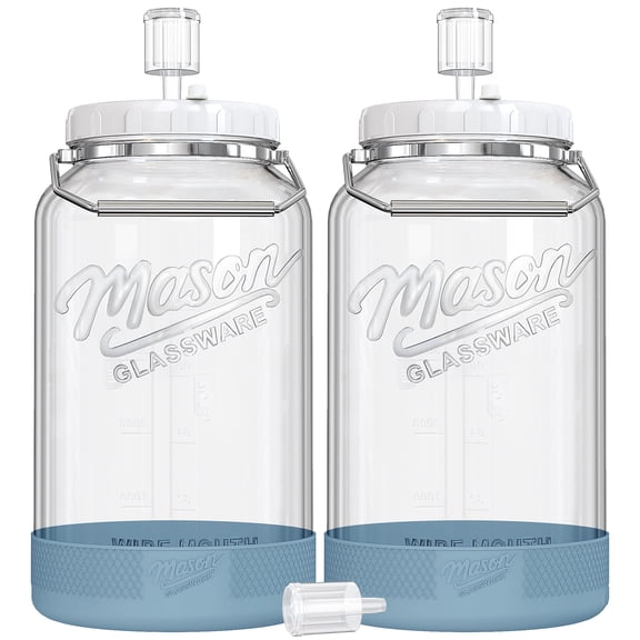 2 Pack 1.5 Gallon Large Fermentation Jars with Airtight Lids and Airlocks, Wide Mouth Glass Mason Jar for Mead Making, Brewing - 100% Leak-proof Pickle jars Kimchi Container with Handles & Bases