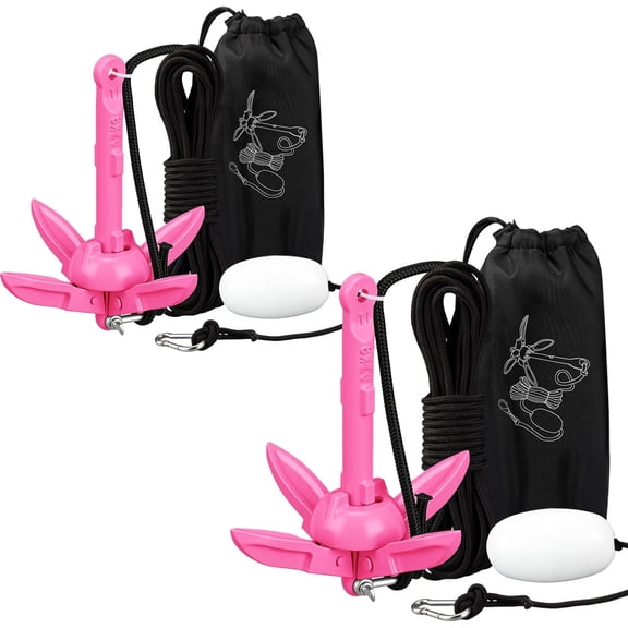 2 Pack 1.5 Lb Folding Grapnel Anchor Kit with 24 Ft Rope Nylon Bag Buoy and Carabiner for Kayak Canoe Paddle Board Small Boat