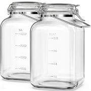 Syntic 2 Pack 1.5 Gallon Glass Jar with Airtight Lid, 192 oz Square Wide Mouth Mason Jars with Stainless Steel Handle, Large Glass Storage Containers for Canning, Flour, Sugar, Rice, Pickled Eggs