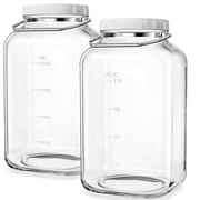 2 Pack 1.5 gal Syntic Glass Food Storage Containers with Lids and Handle, Gallon Jars for Pantry 192 oz Clear