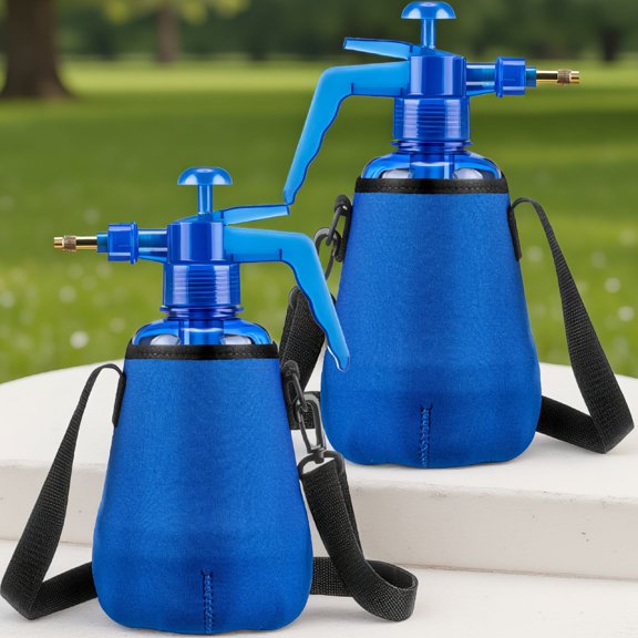 2-Pack 1.5L Pump Spray Bottles with Neoprene Sleeve and Built-In Carrying Strap, Adjustable Brass Nozzle
