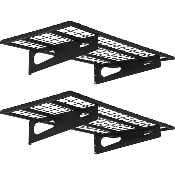 2-Pack 1.5x3FT Garage Shelving 17.7-inch-by-35.8-inch Wall Shelf Garage Storage Rack Wall Mounted Floating Shelves, Black